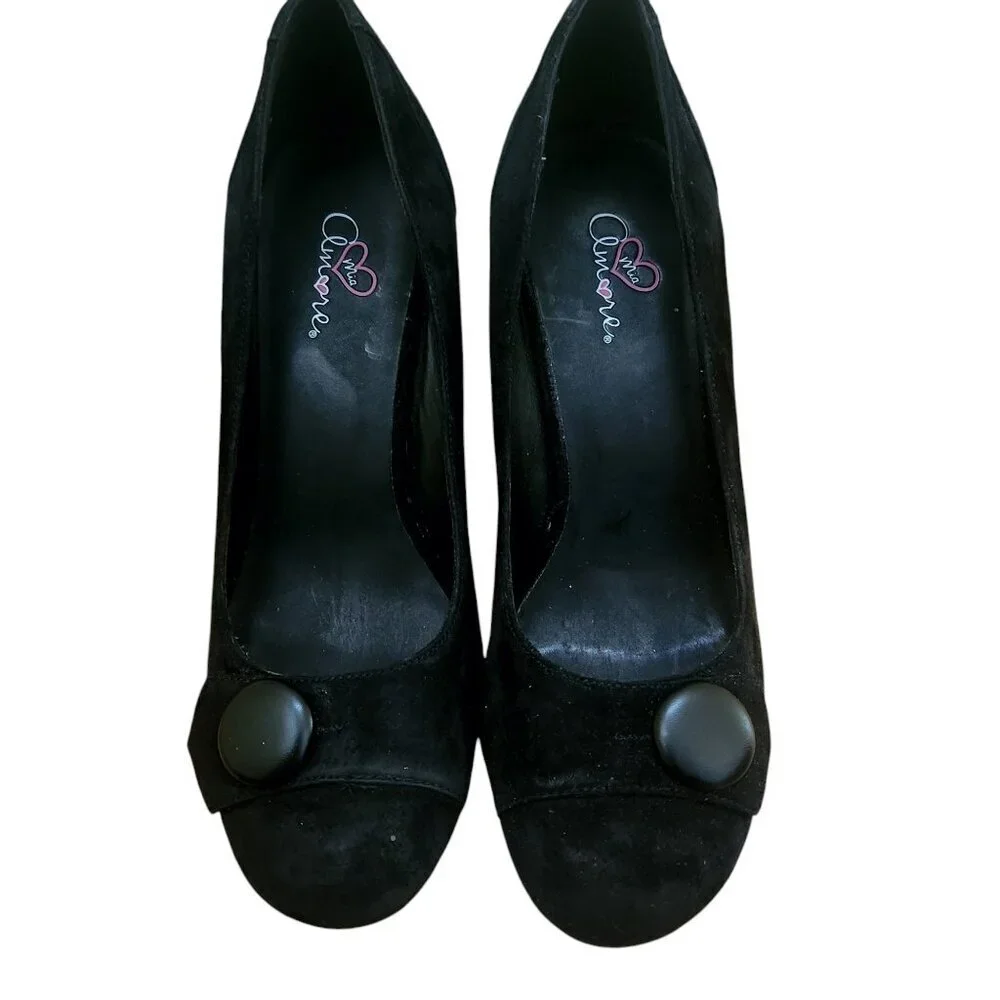 Mia Amore Lindsay Black Suede Leather Retro Rockability Pump Comfort Heels Sz. 9